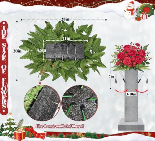 Artificial Christmas Cemetery Flowers Set - Headstone Saddle & Poinsettia Bouquets for Graves