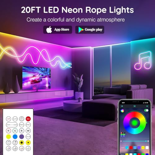 20Ft RGB LED Neon Rope Lights Waterproof Outdoor & Indoor Decor