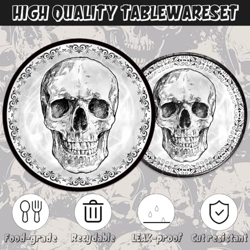 Skull Party Supplies Set for 20 Guests - Halloween Birthday Tableware