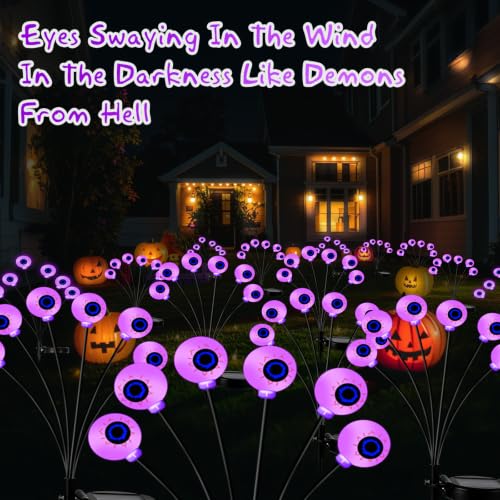 Solar Purple Eyeball Lights - Outdoor Halloween Yard Decor, Waterproof Swaying Firefly Scene Set