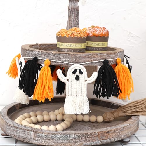 Halloween Ghosts Garland - Macrame Halloween Party Decor, Tassel Banner, Home & Yard Decoration