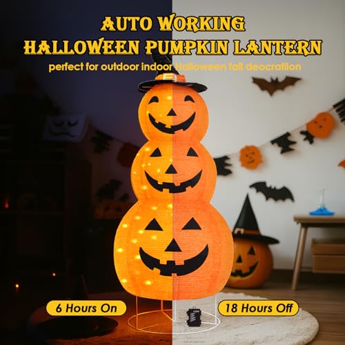 5Ft Collapsible Halloween Pumpkin Decorations with 100 LED & 8 Modes - Battery Operated, Indoor Outdoor Yard Party Fall