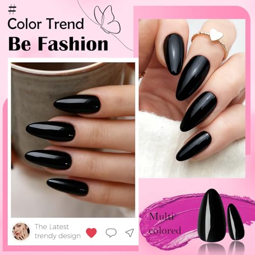 Black Almond Press-On Nails Set - Short Stiletto Fake Nail Tips for Manicure