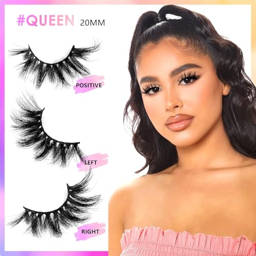 20mm Queen Mink Lashes - 3D Fluffy False Eyelashes, Reusable, Dramatic Cat Eye