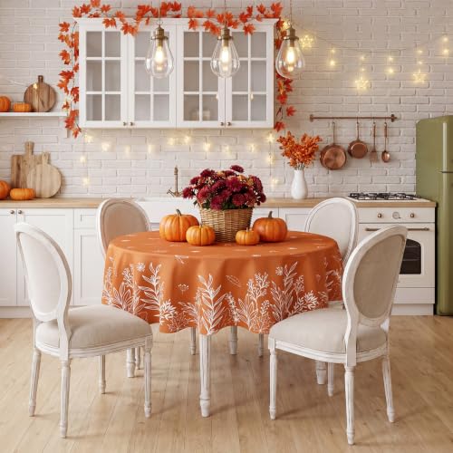 Softalker Fall Round Tablecloth 70 Inch with Leaf Orange Design - Thanksgiving Home Decor
