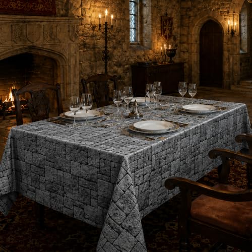 3 Pcs Stone Wall Plastic Tablecloths - Medieval Castle Party Decorations 54x108 Inches