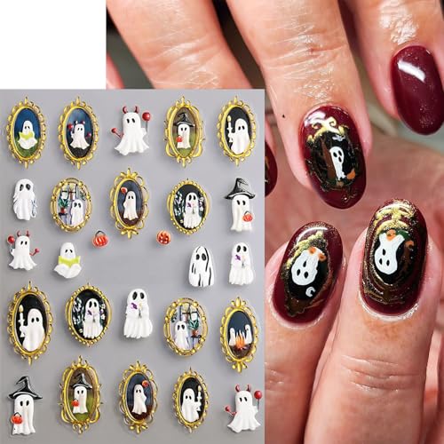 Halloween Nail Art Stickers 5D Ghost & Spider Web Decals - Relief Ghost Variation