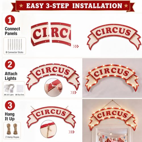 Light-Up Circus Sign Carnival Entrance Decoration 39.4x19.7 Inches