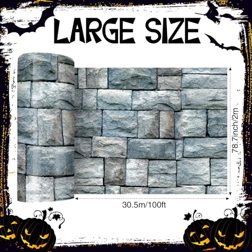 Gray Brick Tablecloth Roll - 100 Ft x 78 Inch Waterproof Plastic Cover for Parties