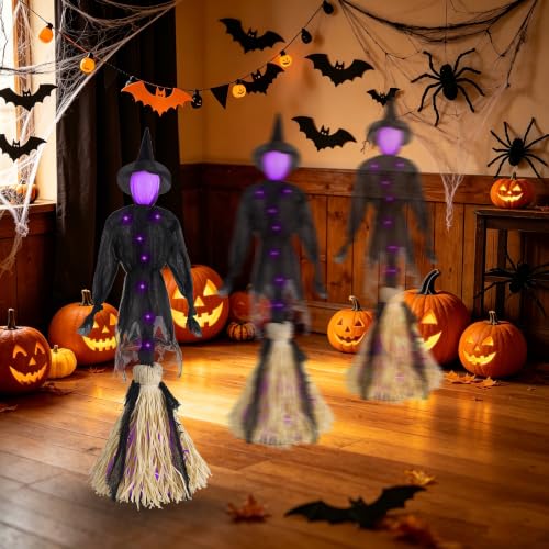 Purple Walking Style Animated Witch Broom Halloween Decor Light & Sound