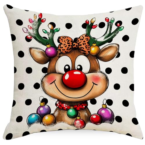 Christmas 18x18 Inch Pillow Covers Set of 2 Santa Elk Double-Sided Holiday Decor