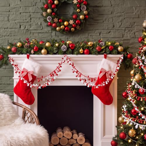 4 Rolls 40 ft Christmas Tree Bead Garland - Wine Red & Clear, Festive Decor