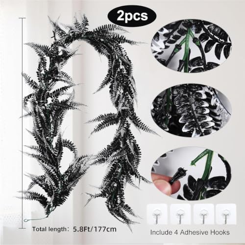 Artificial Fern Garland 2 Pcs 5.8Ft Black White Faux Hanging Vines for Halloween & Decor