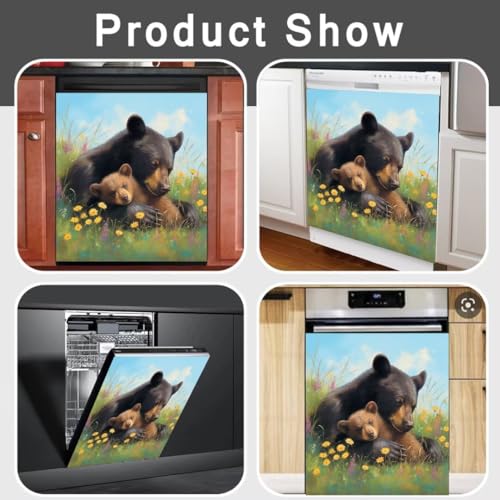 Mama Bear and Cubs Dishwasher Magnet Cover - Magnetic Vinyl Kitchen Decor, 23 x 26 Inches
