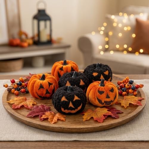 Black & Orange Halloween Pumpkin and Ghost Decor Set - Small Cute Autumn Decorations