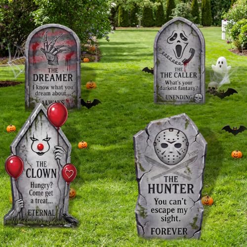 Halloween Tombstone Yard Signs Set - 4 Pack, 16.9 Inch Creepy Graveyard Decor