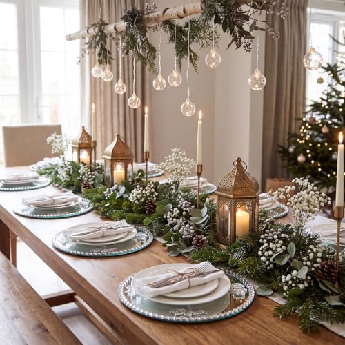 Silver Mirrored Glass Charger Plates 13 Inch - Christmas Style Rim - Set of 6