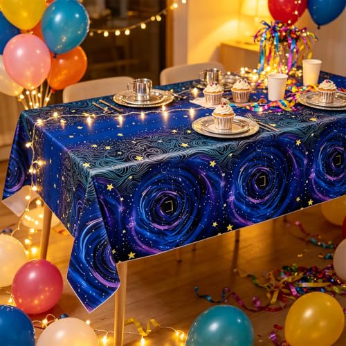 Starry Night Ghost House Halloween Tablecloths - 2 Pack, Disposable, 108x54 Inches