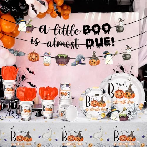 Gray Halloween Baby Shower Party Supplies Set - Plates, Napkins, Cups & Decorations