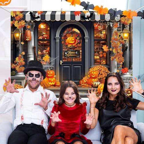 Halloween Photography Backdrop 10x8FT Maple Leaves Witch Pumpkins Banner Photo Prop