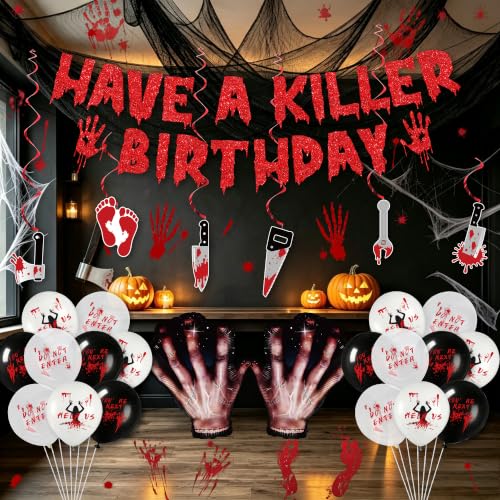 Holkcog Have A Killer Birthday Decorations, Black Halloween Creepy Banner