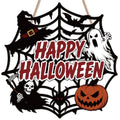 Spooky Halloween Wall Decor Signs - Happy Halloween Spider Web Variation