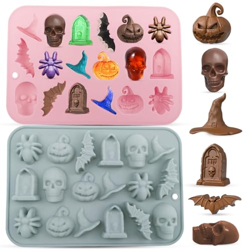 Halloween Silicone Molds 2-Pack with 18 Cavities for Chocolates & Treats
