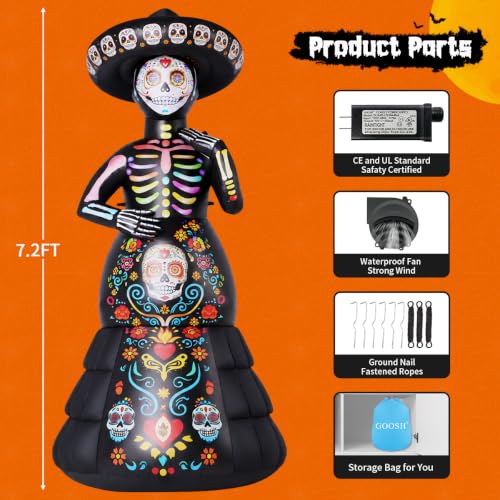 Halloween Inflatable Ghost Bride with LED Lights, 7.2ft Outdoor Yard Decor