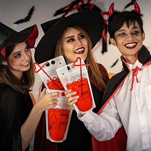 Halloween Drink Pouch Set with Straws - Scary Style, 24 Pack