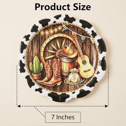 100 Pcs Cowboy Western Disposable Plates - Geometric Pattern, 7 Inch Party Tableware