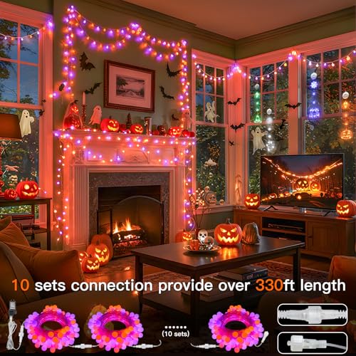 Connectable 43ft LED String Lights with Remote - Orange & Purple Halloween Decor