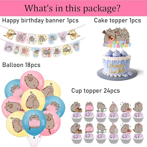 Cat Party Decorations Kit with Banner Balloons Cake Toppers for Birthday & Pet Themed Parties