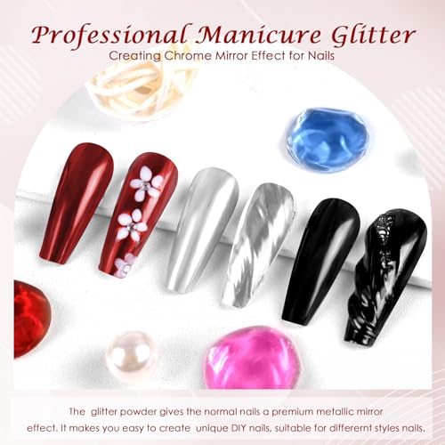 Chrome Nail Powder Set - 3 Colors Mirror Effect Glitter for Nails - Variation of 3ps-Red Black Silver