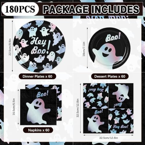 Halloween Paper Plates and Napkins Party Supplies - Dazzling Ghost Design, Serves 60