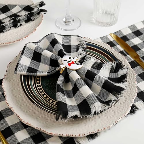 Wonlex Halloween Ghost Napkin Rings Set of 6 - White Table Decor with Elf Variation