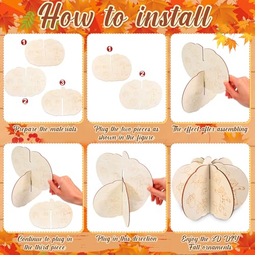 Laser Lines 4.7 Inch Wooden Pumpkin Fall Decor - DIY Thanksgiving Pumpkin Cutouts, 36 Pieces