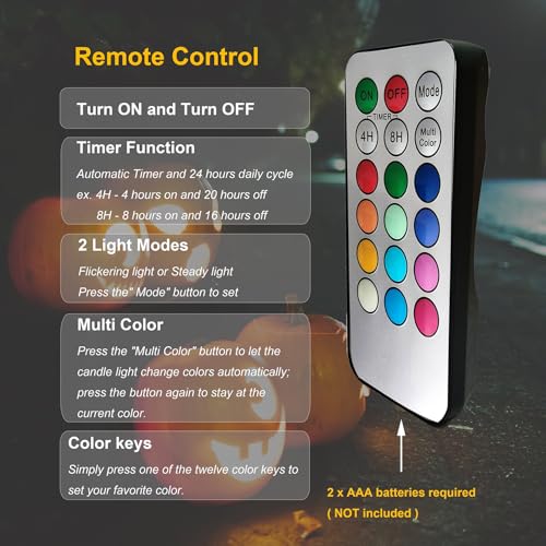 RGB Color Changing Halloween Pumpkin Candle Lights 4 Pack with Remote & Timer - Smallpenglai