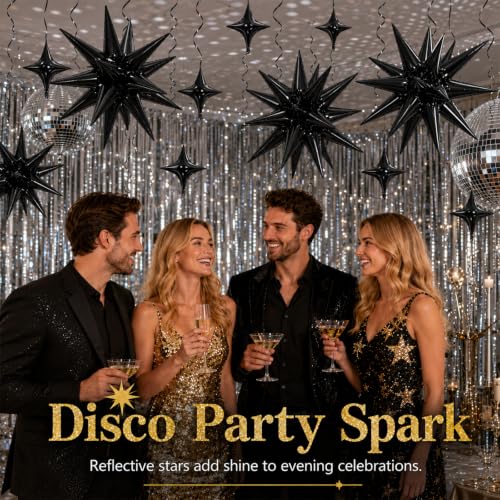 Black Star Balloons Set - 18 Pcs Foil Star Decorations for Birthday Graduation