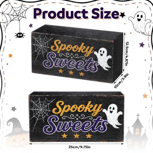 Halloween Candy Dish Wooden Happy Ghost Horror Style - Black