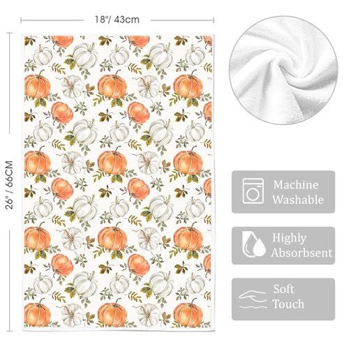 White Pumpkin Kitchen Towels Set of 2 18x26 Inches Fall Decor