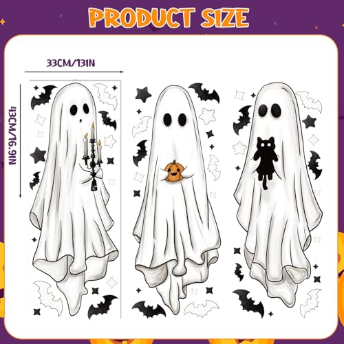 Halloween Ghost Window Clings Set – Large Spooky Decor for Indoor & Office Windows, 3 Sheets
