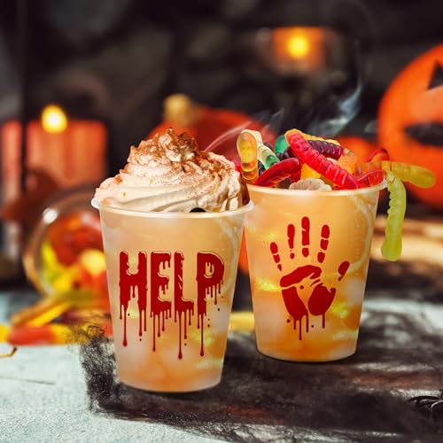48 Pack Halloween Plastic Cups 12oz Blood Print Disposable Party Cups