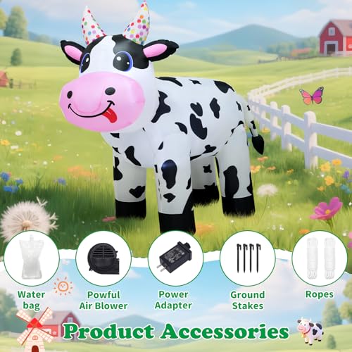 4FT Inflatable Farm Cow Decoration - White, Irregular Variation for Christmas & Parties