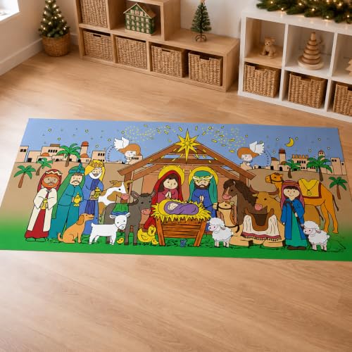 Jesus Nativity Scene Coloring Poster & Tablecloth - Christmas Holiday Decor