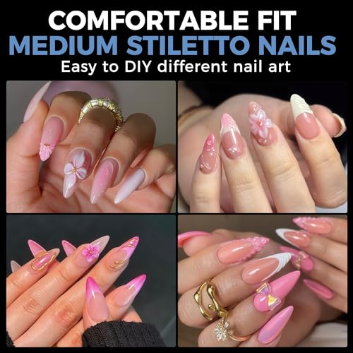Medium Stiletto Gel Nail Tips - Full Cover 216PCS, Deep Frosted Design