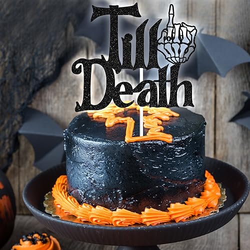 Black Glitter Cake Topper for Halloween Wedding Anniversary - Till Death