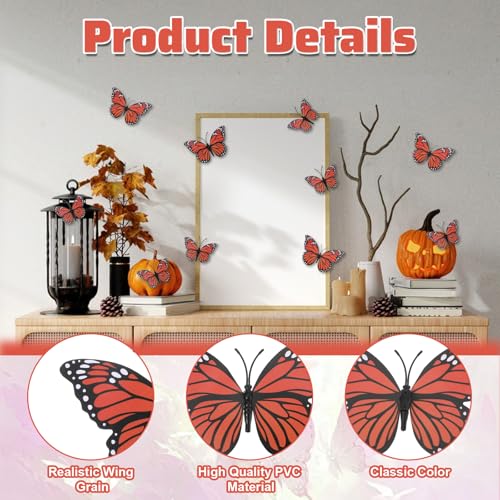 24PCS 3D Monarch Butterfly Wall Decor Set - Realistic Butterfly Decorations for Home & Party