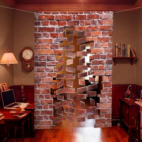 Wizard Door Hanging Banner Sign - Retro Brick Pattern Wall Decor, 78.7x47.2 Inches - Variation of Retro