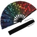 Large Neon Light Folding Hand Fan for Festivals & Dance - Popping Rave Fan with Neon Light Variation