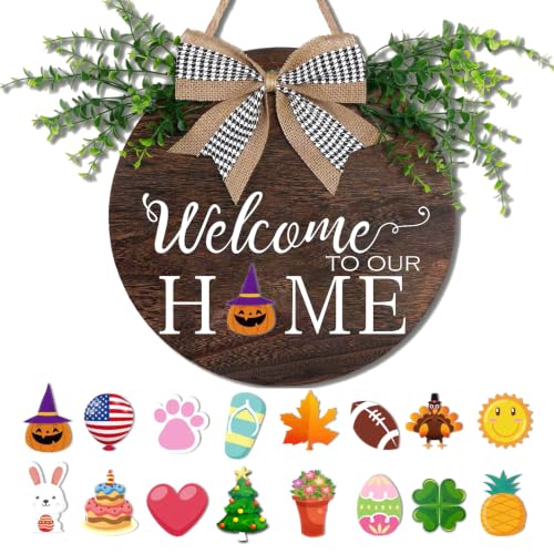 Welcome to Our Home Wooden Door Sign - Multicolor Welcome Sign-1, 12x12 Inch
